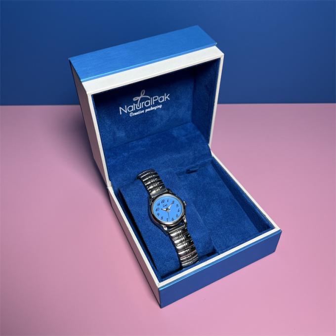 Boîte faite sur commande directe Ring Earring Pendant Necklace d'emballage de montre de Logo Blue Color Luxury Plastic d'usine