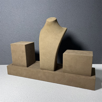 Buste moyen de mannequin de bijoux de support de support de collier de Microfiber de velours de Brown petit