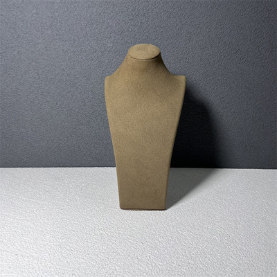 Buste moyen de mannequin de bijoux de support de support de collier de Microfiber de velours de Brown petit