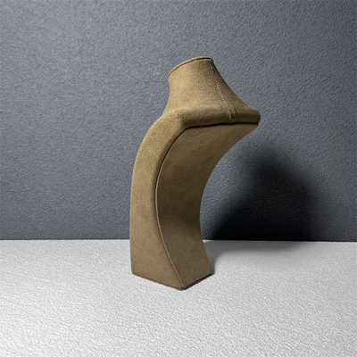Buste moyen de mannequin de bijoux de support de support de collier de Microfiber de velours de Brown petit