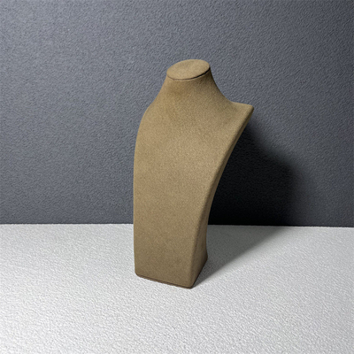 Buste moyen de mannequin de bijoux de support de support de collier de Microfiber de velours de Brown petit