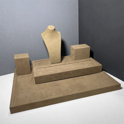 Buste moyen de mannequin de bijoux de support de support de collier de Microfiber de velours de Brown petit
