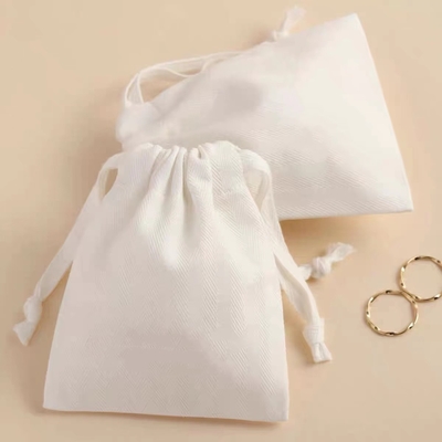 Sacs faits sur commande de bijoux de coton de taille de cordon de SMATA de poche crème de bijoux