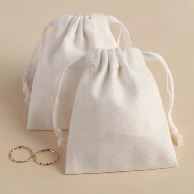 Sacs faits sur commande de bijoux de coton de taille de cordon de SMATA de poche crème de bijoux