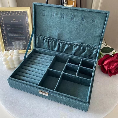 La caisse de luxe de bijoux de voyage de suède bleu de Morandi a adapté l'organisateur aux besoins du client de bijoux de voyage de taille