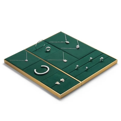 Plateaux de luxe de stockage de Tray Pendant Earring Bangle Necklace de bijoux de suède vert-foncé