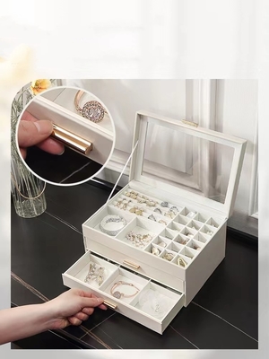 Boîte à bijoux durable de caisses bleu-clair en similicuir de bijoux en métal avec la fenêtre