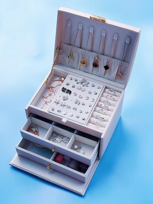 Petite boîte de luxe adaptée aux besoins du client de PU Handle Jewellery Organiser d'organisateur de boîte à bijoux