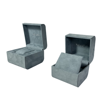 L'emballage de luxe bleu à extrémité élevé de bijoux de Microfiber enferme dans une boîte les boîte-cadeau de montre carrés opaques