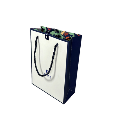 Sac de papier adapté aux besoins du client de cadeau de Logo White Blue Jewellery Handbags pour des achats