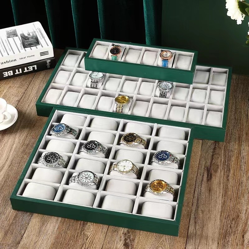 Affichage personnalisable Tray Screen Print de montre de vert de velours de couleur